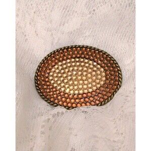 Vintage Oval Belt Buckle Joomi Joolz Rhinestone Roped Brass Y2K Western Glam USA